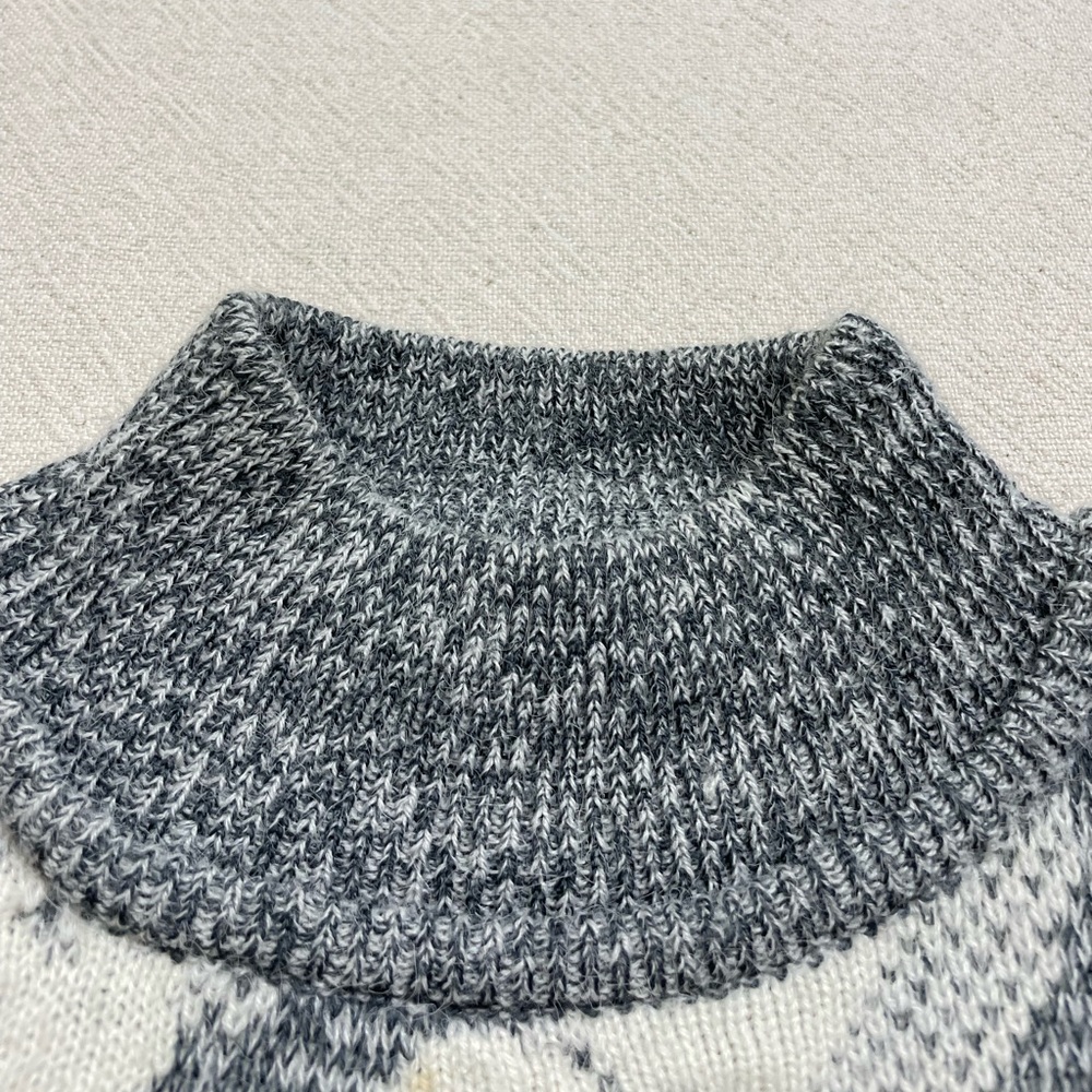 VTG 80s Alpine Grey White 3D Knit Jacquard Mock Neck Sweater L - Picture 5 of 5